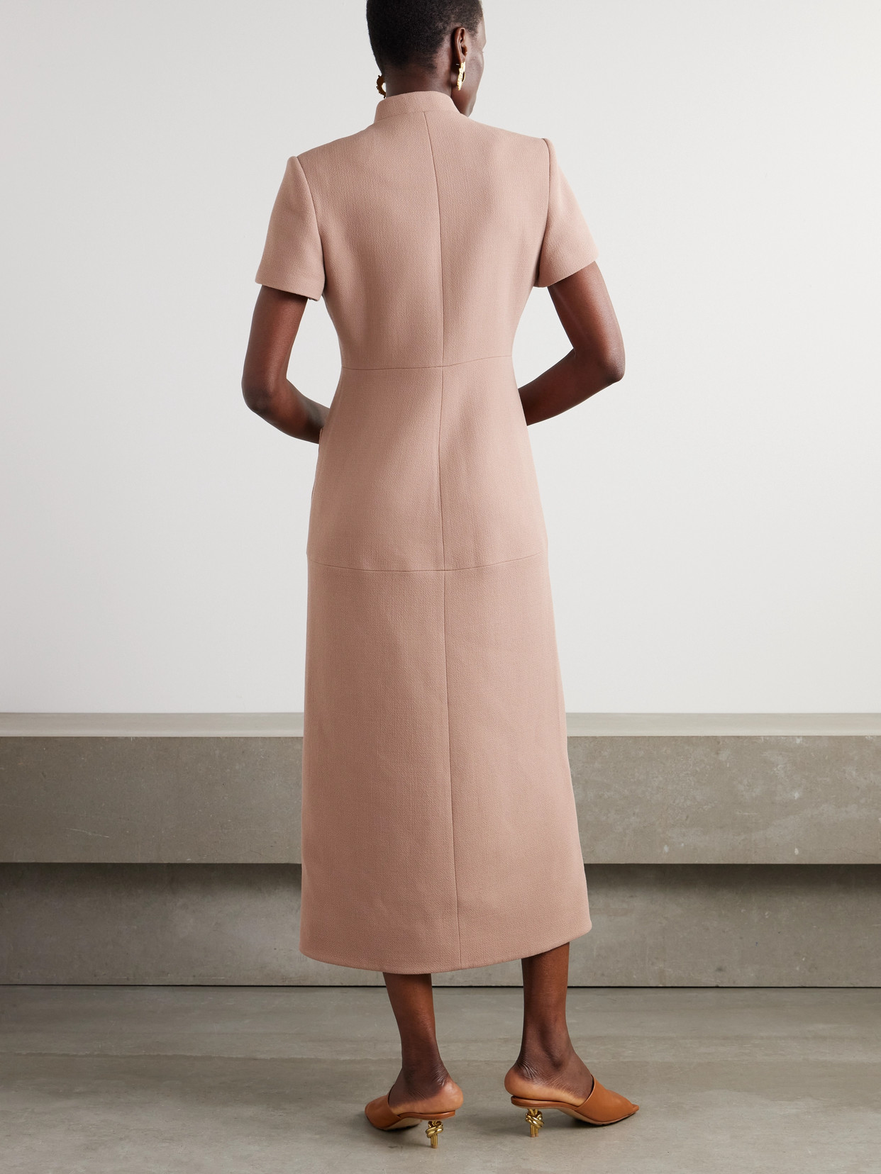 Shop Liberowe Imperial Wool-crepe Midi Dress In Brown