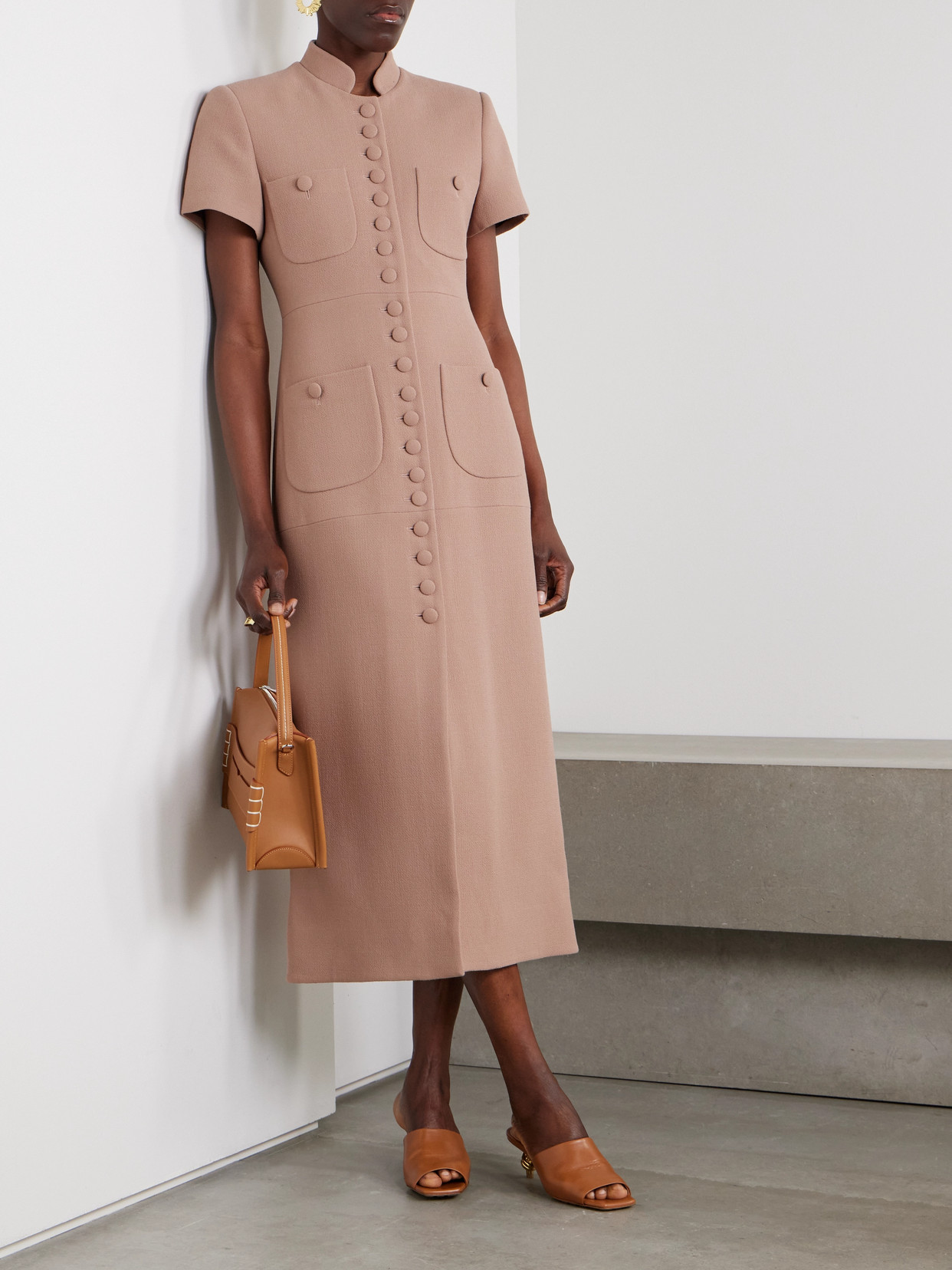 Shop Liberowe Imperial Wool-crepe Midi Dress In Brown