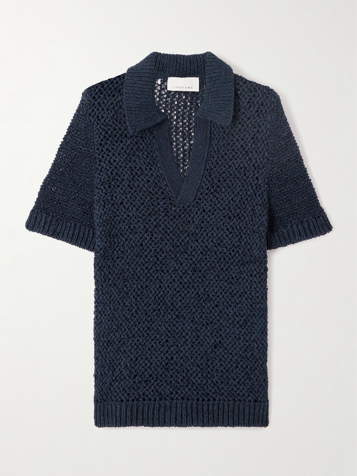 Liberowe Open-knit Organic Cotton-blend Polo Shirt In Blue