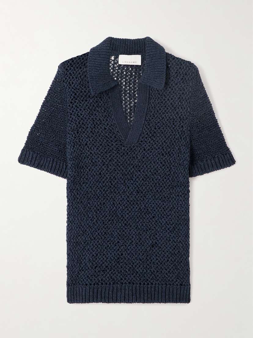 LIBEROWE Open-knit Organic Cotton-blend Polo Shirt