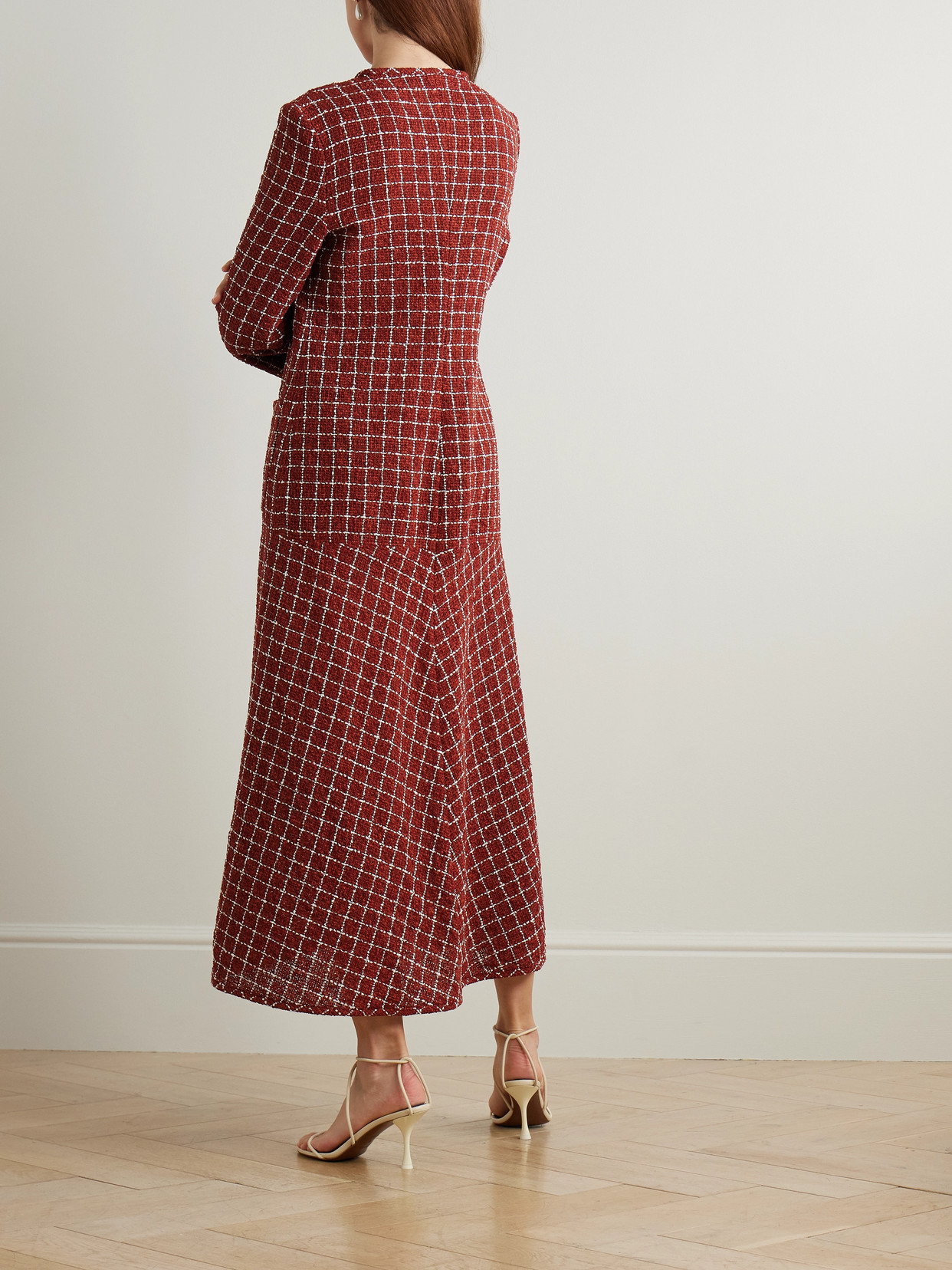 Liberowe Agatha Checked Tweed Coat In Burgundy
