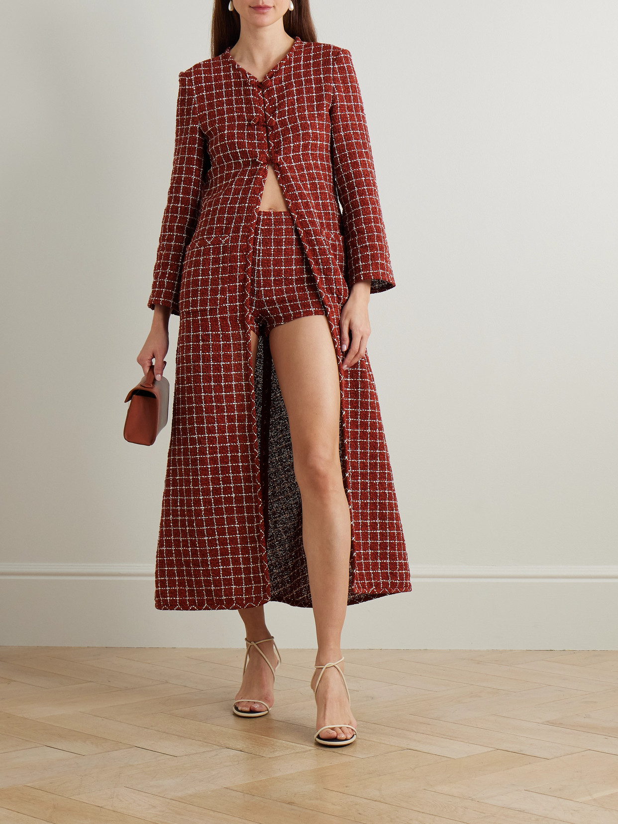 Liberowe Agatha Checked Tweed Coat In Burgundy