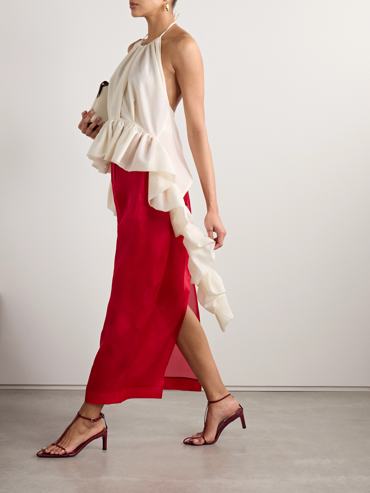 Liberowe Tamara Crepe Peplum Halterneck Top In Ivory