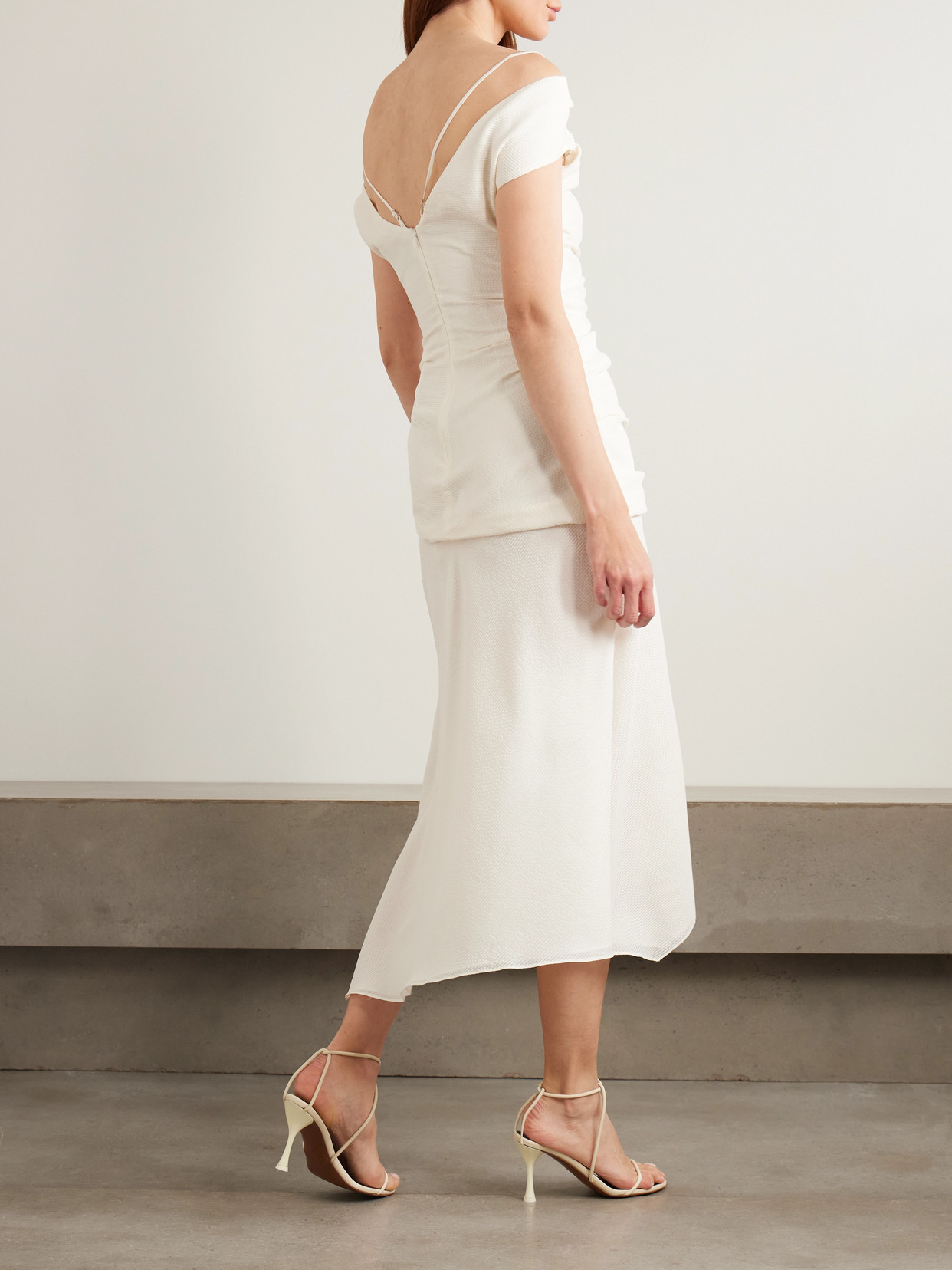 LIBEROWE ACCORDION COLD-SHOULDER RIBBED COTTON AND SILK-BLEND MIDI DRESS