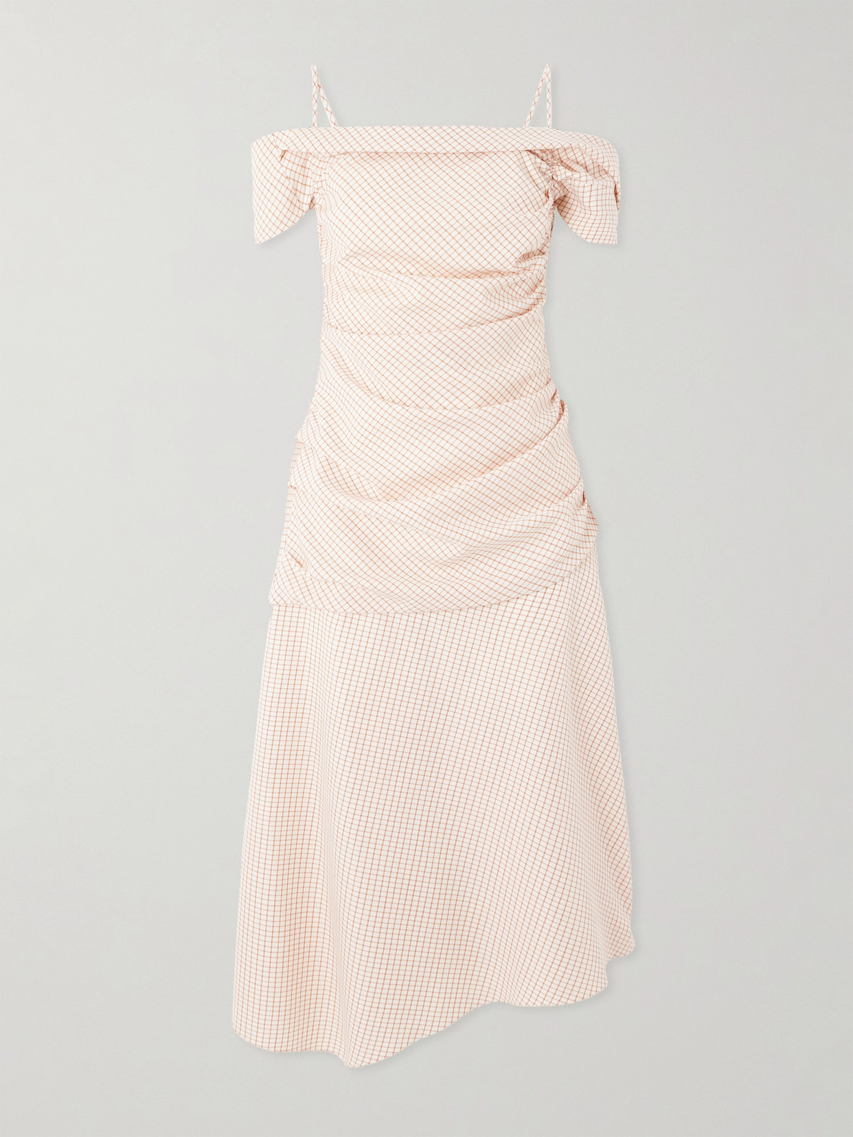 Liberowe Accordion Asymmetric Checked Wool And Cotton-blend Dress