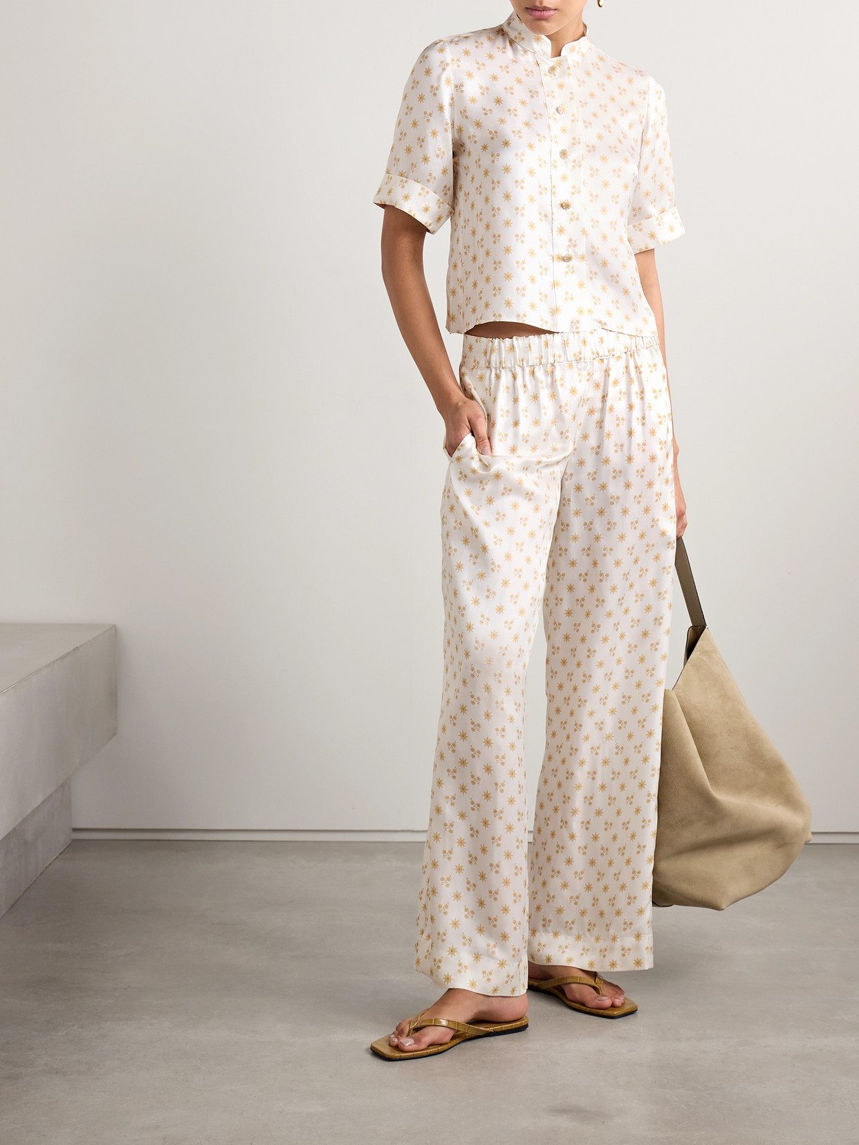 Liberowe Floral-print Twill Wide-leg Pants In White