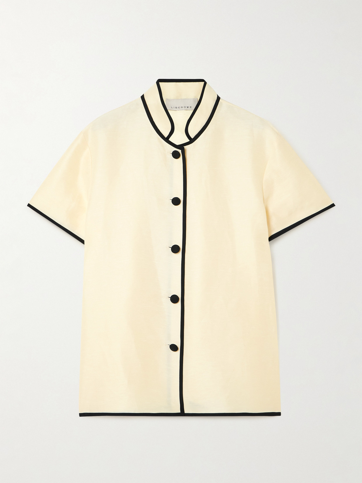 Liberowe Mandarin Linen-blend Blouse In Cream