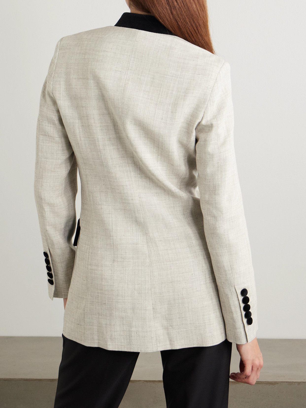 Shop Liberowe Raja Velvet-trimmed Canvas Blazer In Gray