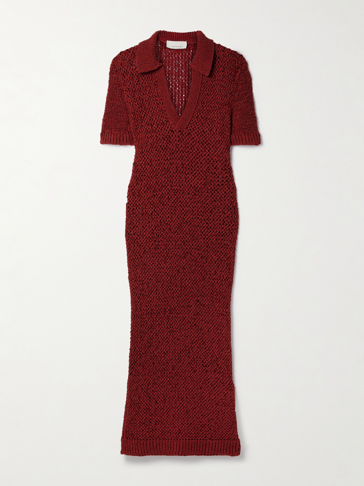 Liberowe Open-knit Organic Cotton-blend Maxi Dress In Red