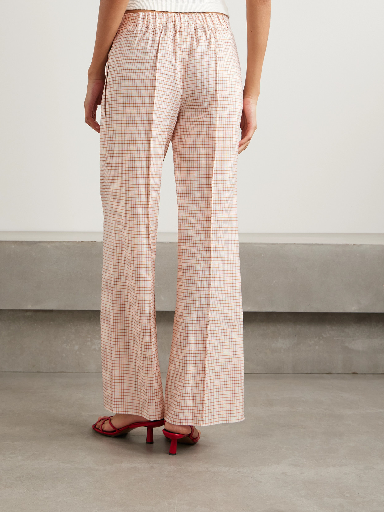 Shop Liberowe Poloma Checked Wool And Cotton-blend Wide-leg Pants In Cream