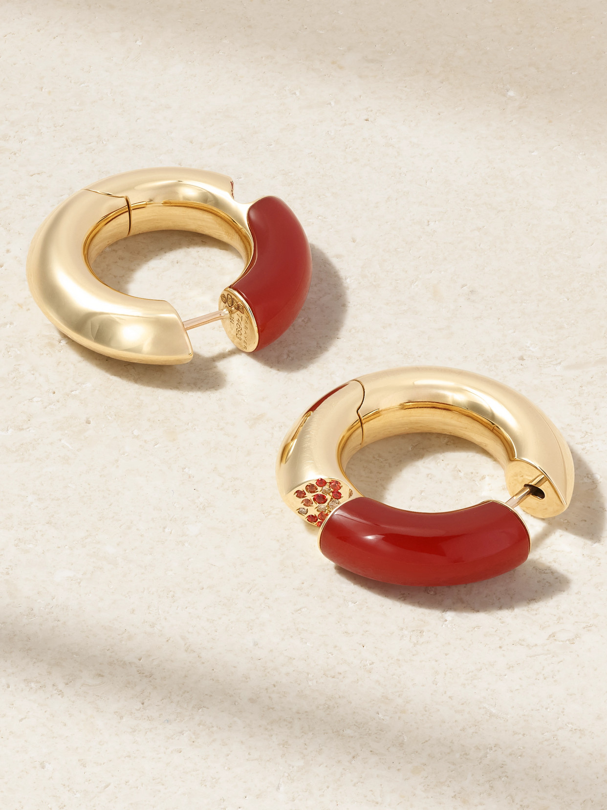 Tabayer Oera 18-karat Gold, Carnelian And Sapphire Hoop Earrings In Red