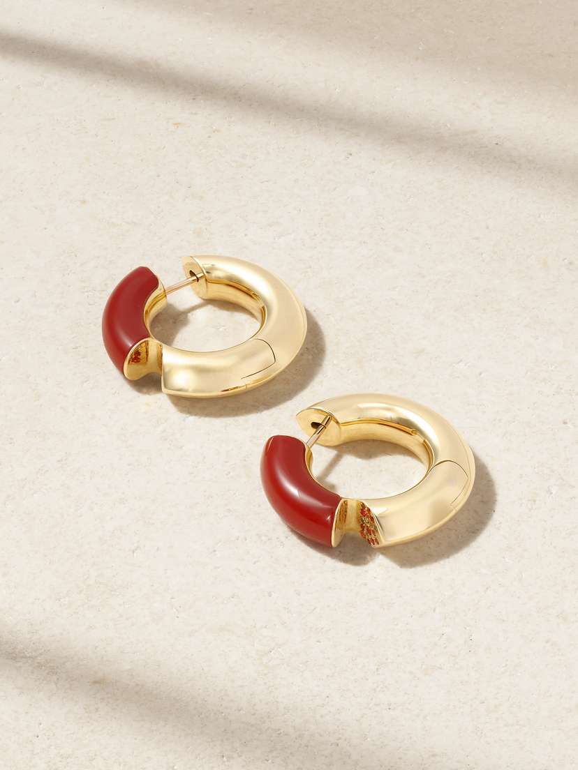 TABAYER Oera 18-karat Gold, Carnelian And Sapphire Hoop Earrings