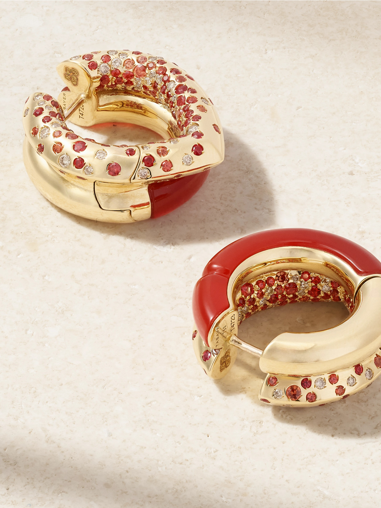 Tabayer Oera 18-karat Gold Multi-stone Hoop Earrings In Red