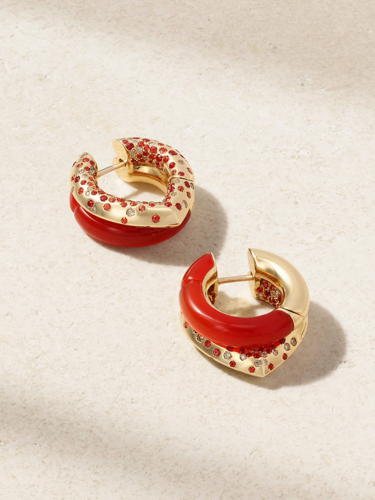 Tabayer Oera 18-karat Gold Multi-stone Hoop Earrings In Red