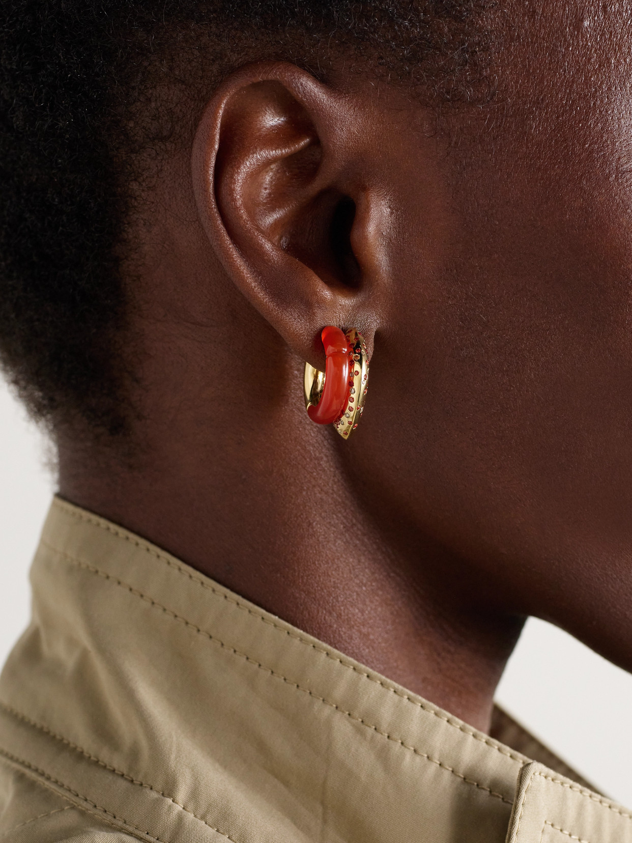Tabayer Oera 18-karat Gold Multi-stone Hoop Earrings In Red