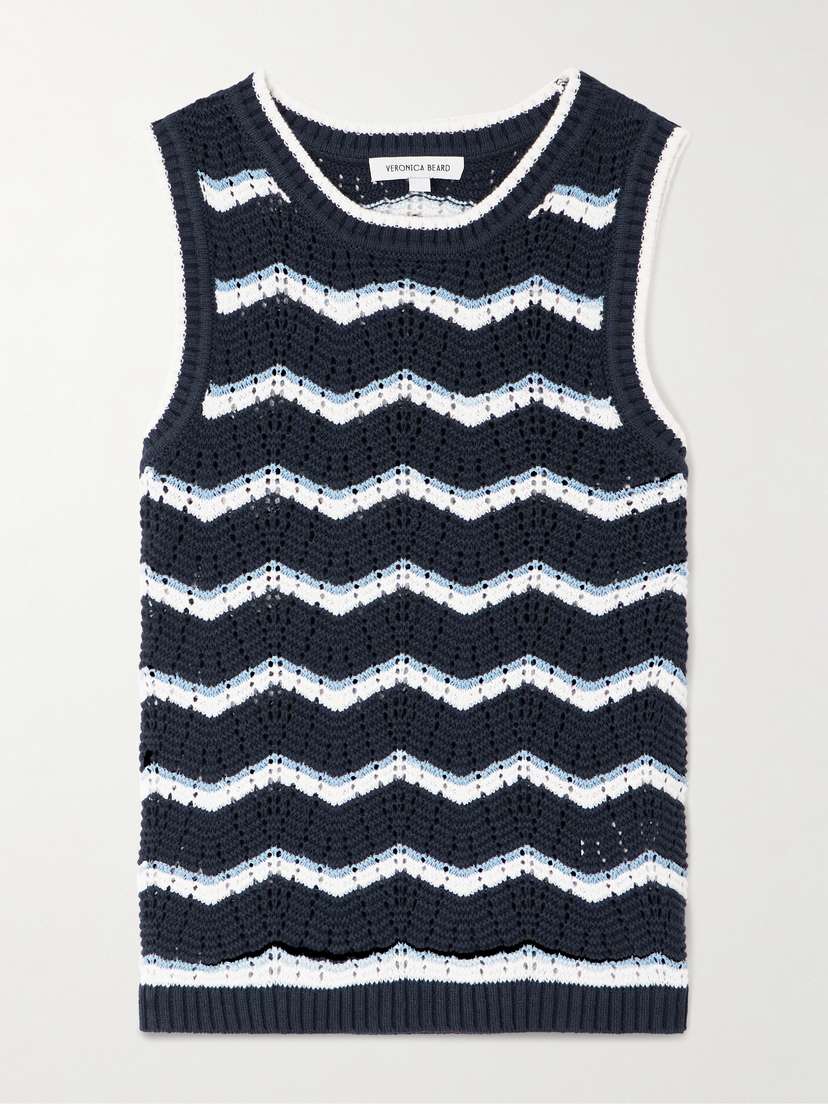 Veronica Beard Striped Pointelle-knit Cotton-blend Tank