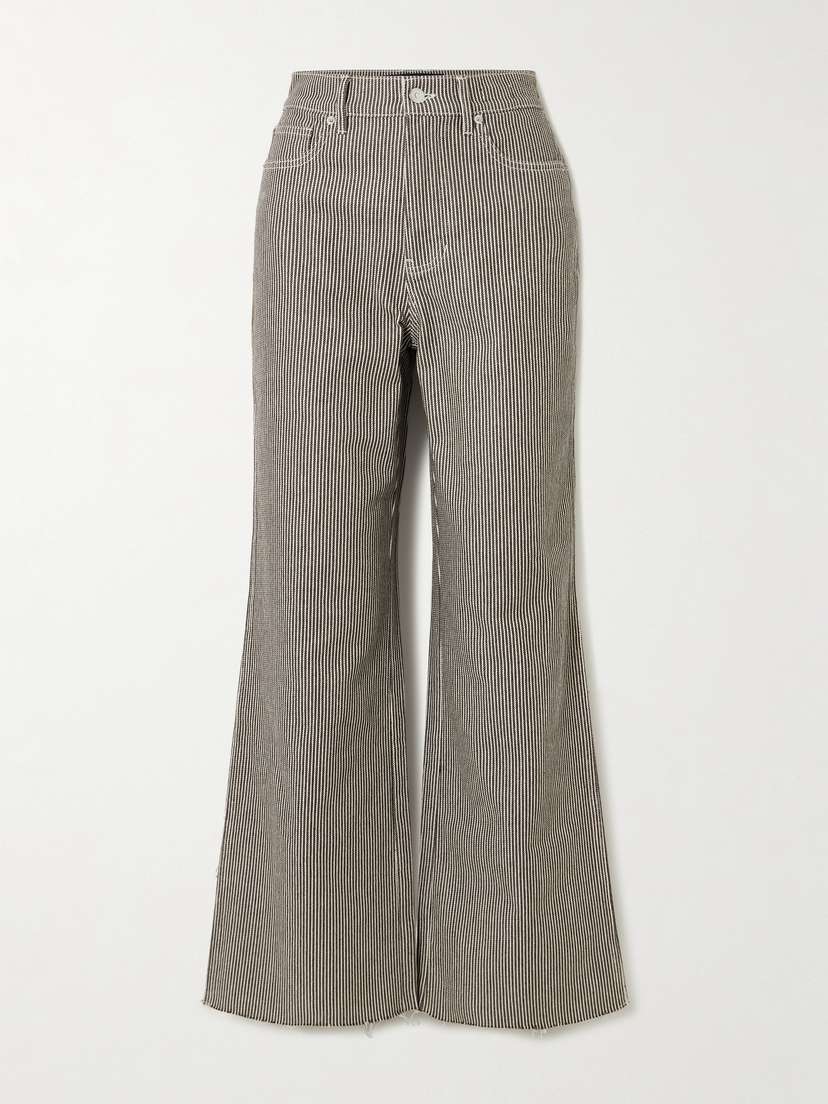 Veronica Beard Taylor Frayed Striped High-rise Wide-leg Jeans