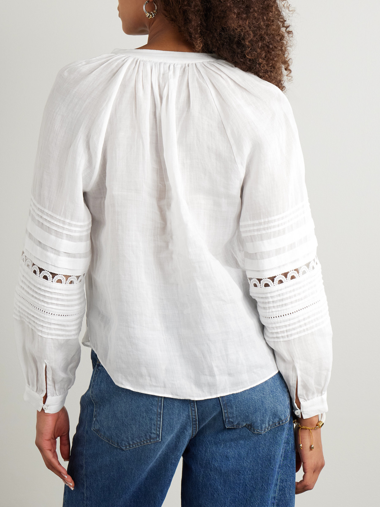 Veronica Beard Ailani Crochet-trimmed Pintucked Ramie-voile Blouse In Off-white