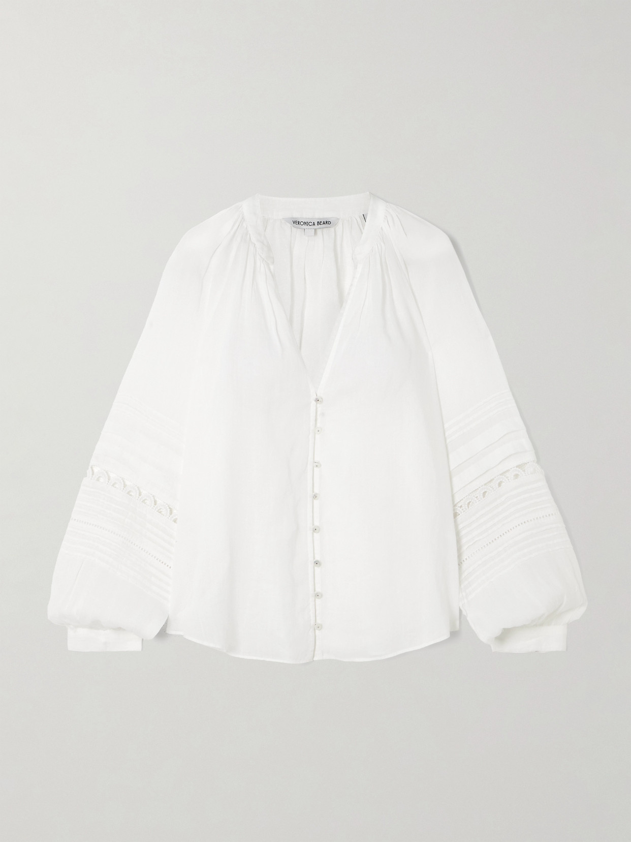 Veronica Beard Ailani Crochet-trimmed Pintucked Ramie-voile Blouse In Off-white