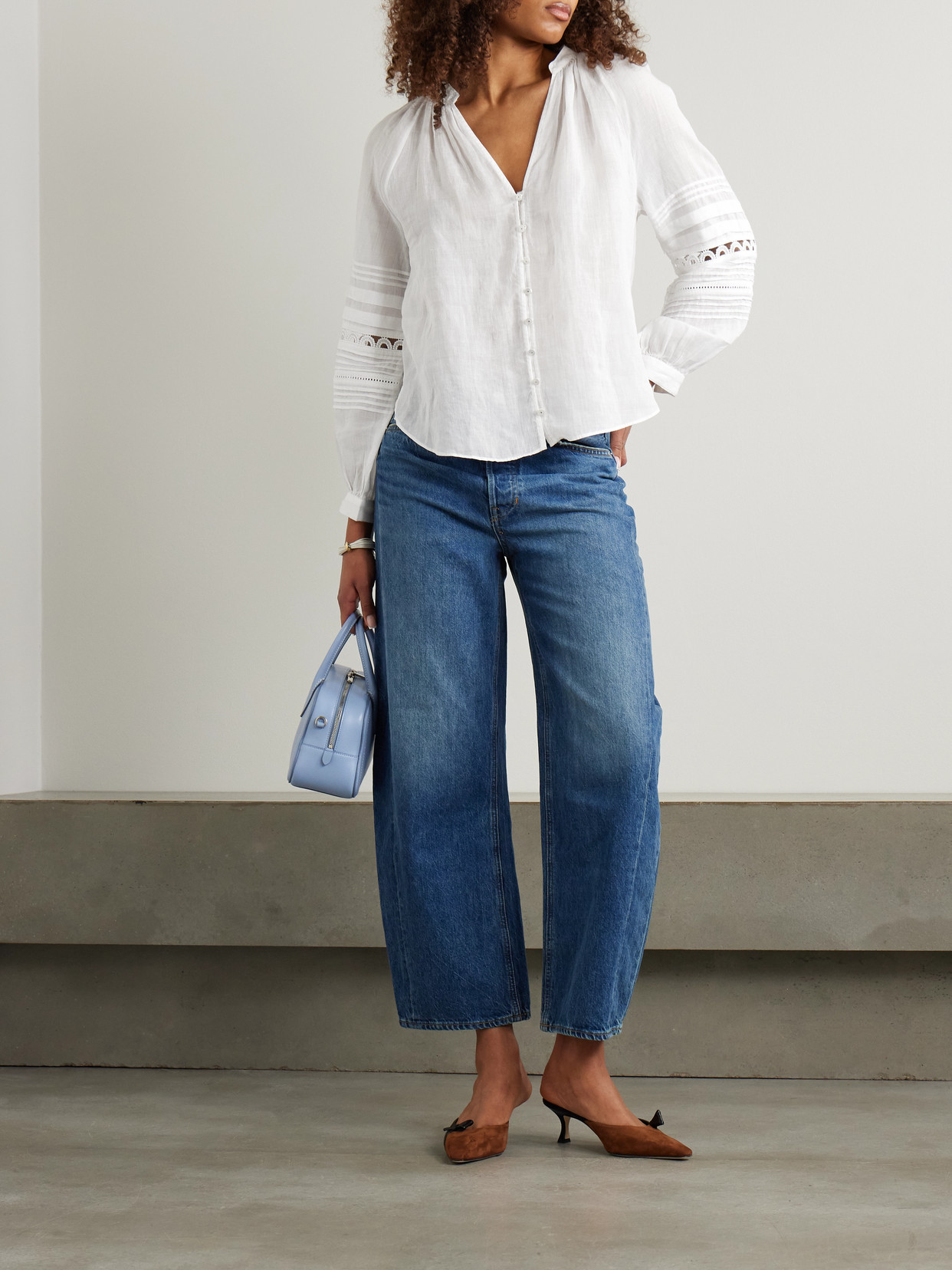 Veronica Beard Ailani Crochet-trimmed Pintucked Ramie-voile Blouse In Off-white