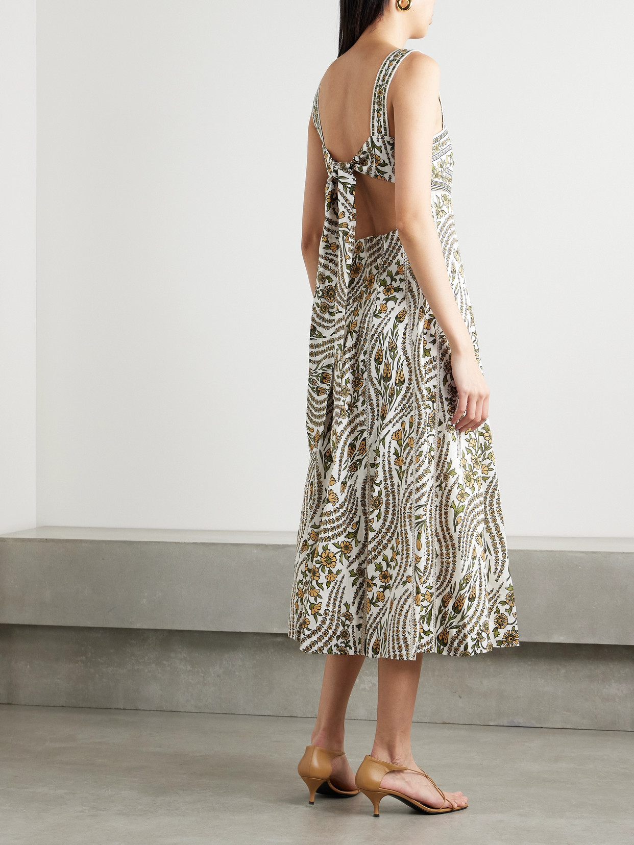 VERONICA BEARD RYE OPEN-BACK FLORAL-PRINT LINEN MIDI DRESS
