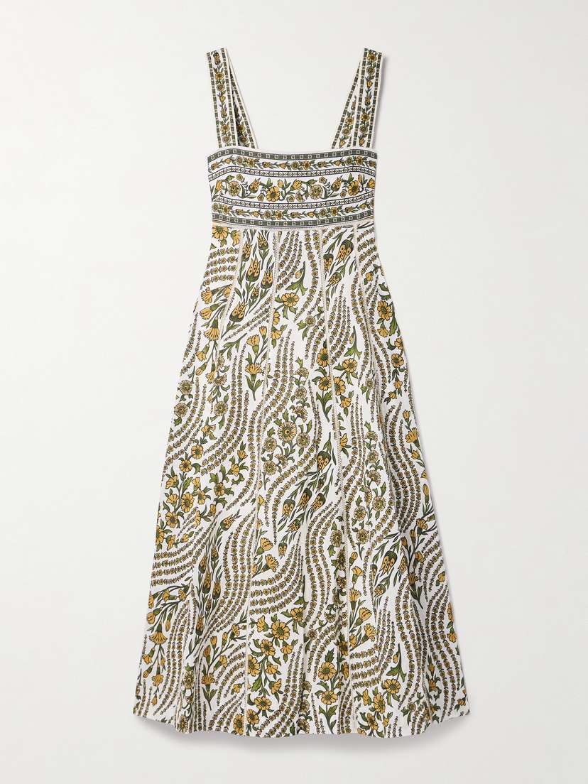 Veronica Beard Rye Open-back Floral-print Linen Midi Dress