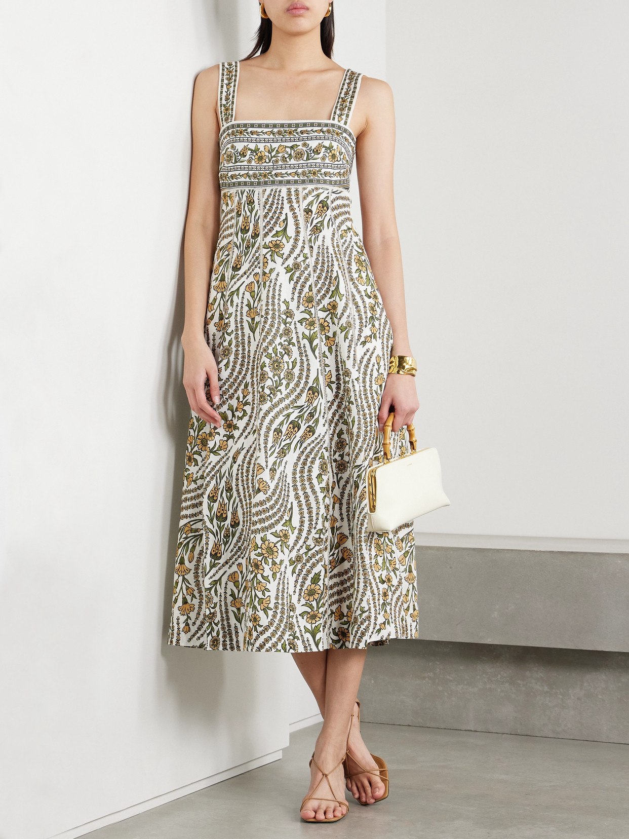 VERONICA BEARD RYE OPEN-BACK FLORAL-PRINT LINEN MIDI DRESS