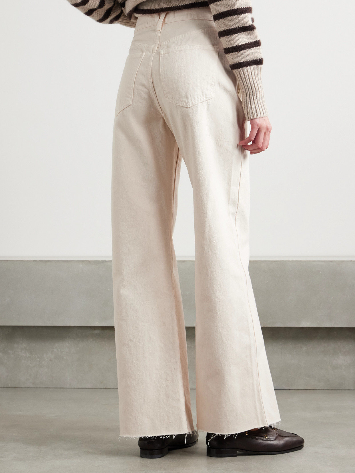 Veronica Beard Taylor Frayed High-rise Wide-leg Jeans In Ecru