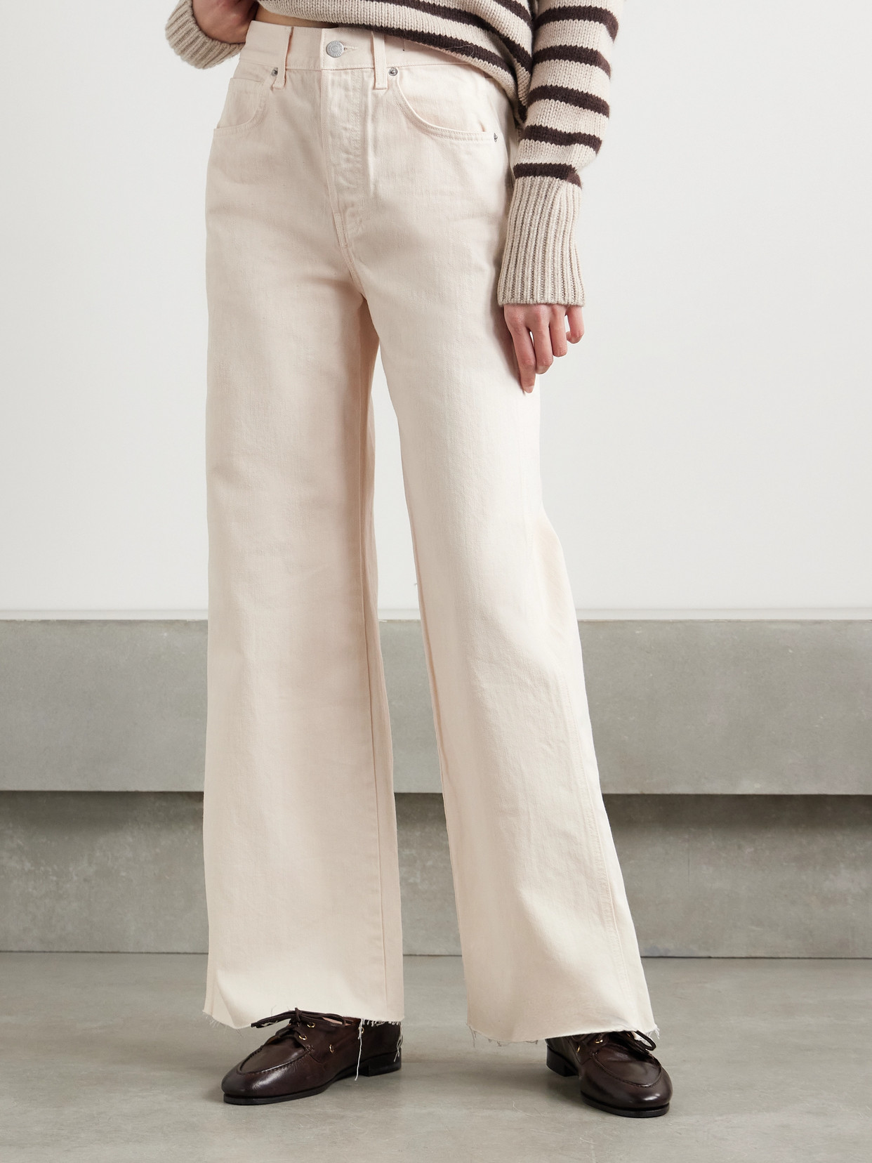 Veronica Beard Taylor Frayed High-rise Wide-leg Jeans In Ecru