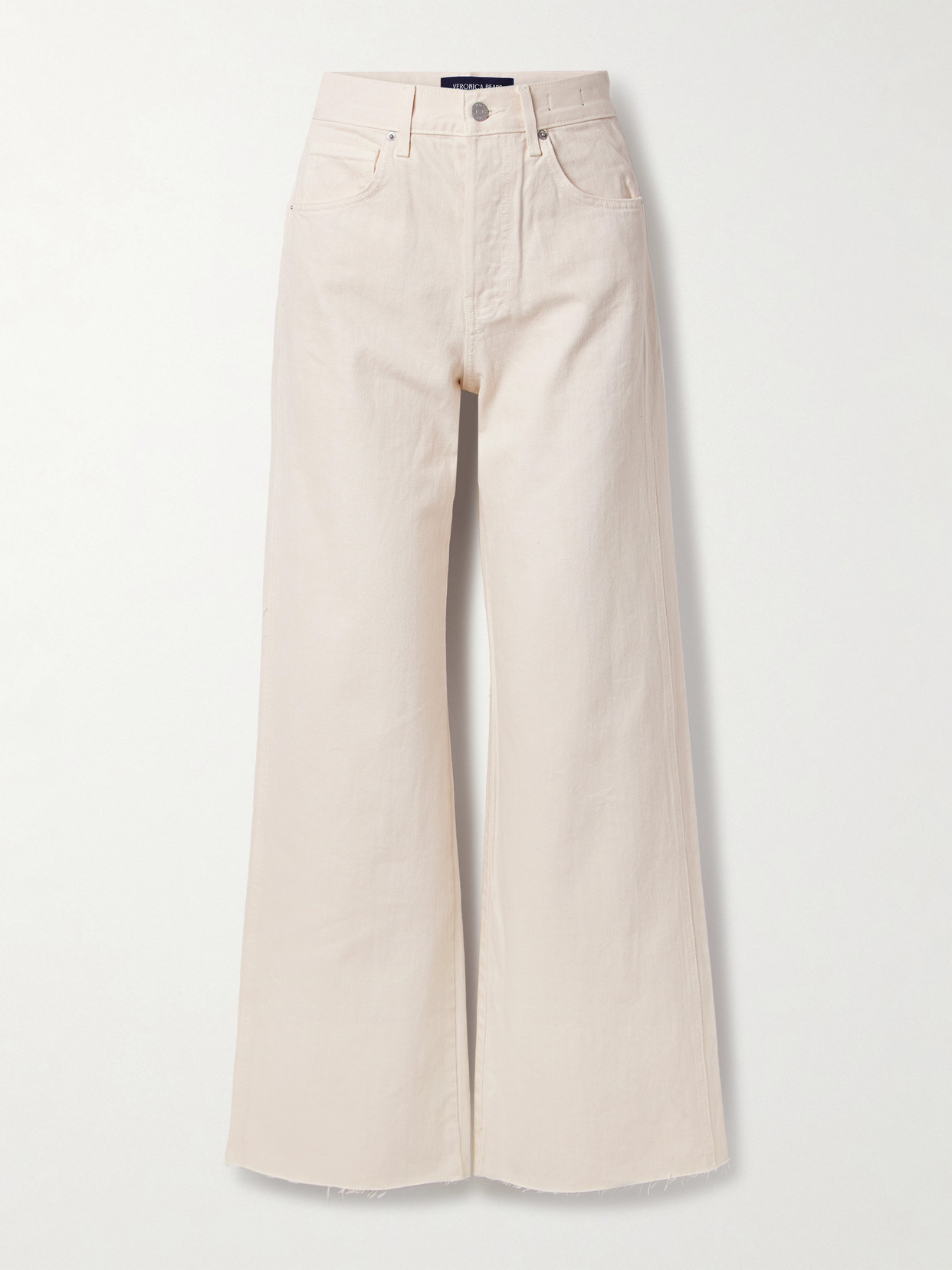 Veronica Beard Taylor Frayed High-rise Wide-leg Jeans In Ecru