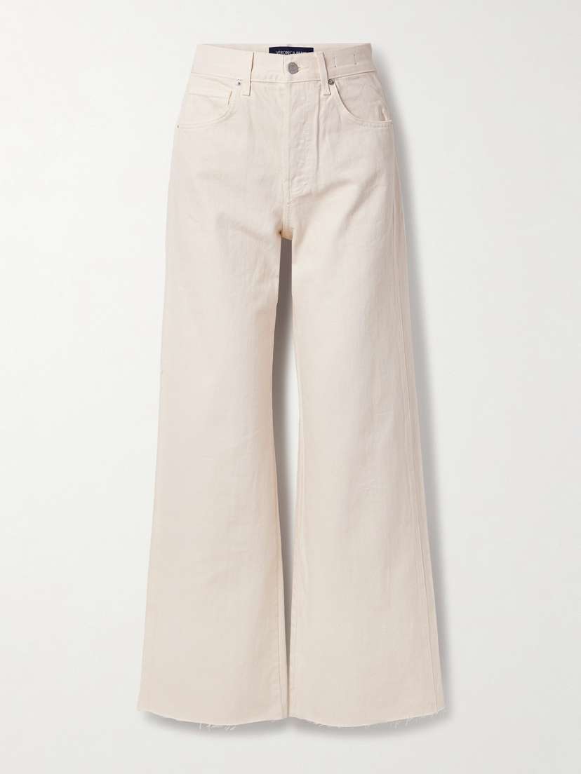 Veronica Beard Taylor Frayed High-rise Wide-leg Jeans