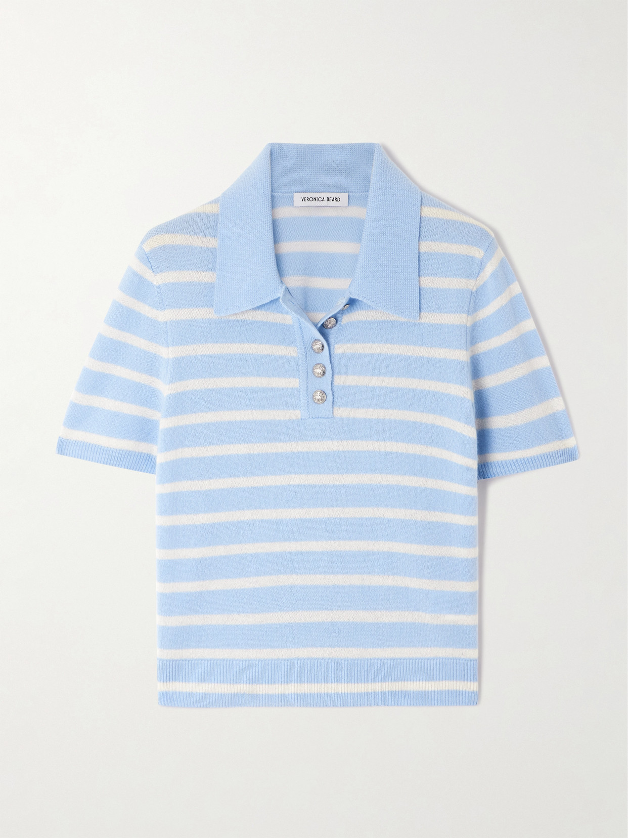 Veronica Beard Brandt Stripe Cashmere Polo Sweater In Blue