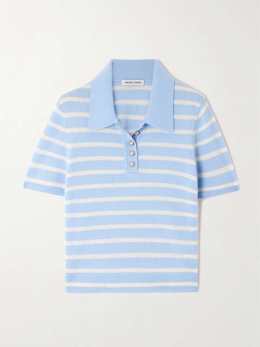 Veronica Beard Brandt Striped Cashmere Polo Shirt