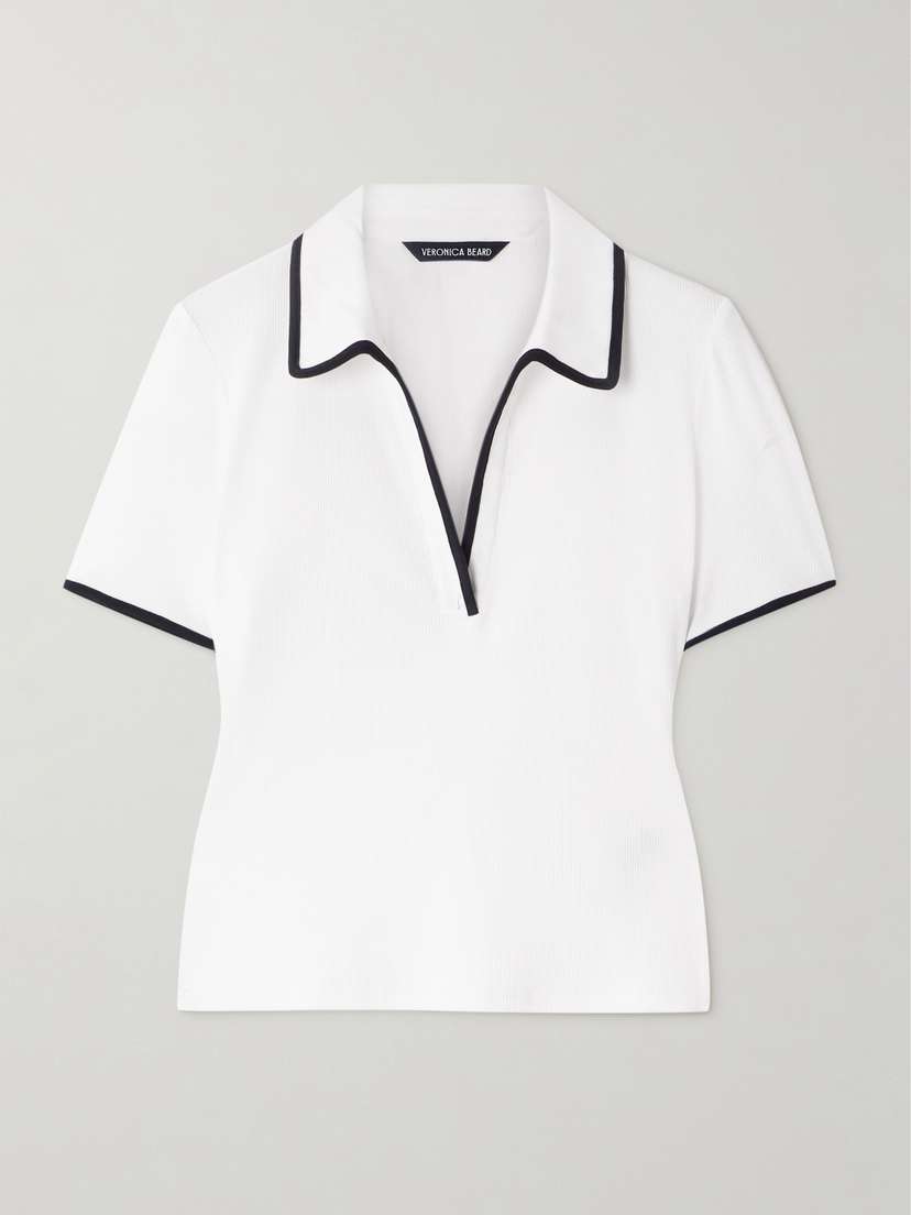 Veronica Beard Kearney Ribbed Stretch-cotton Polo Shirt