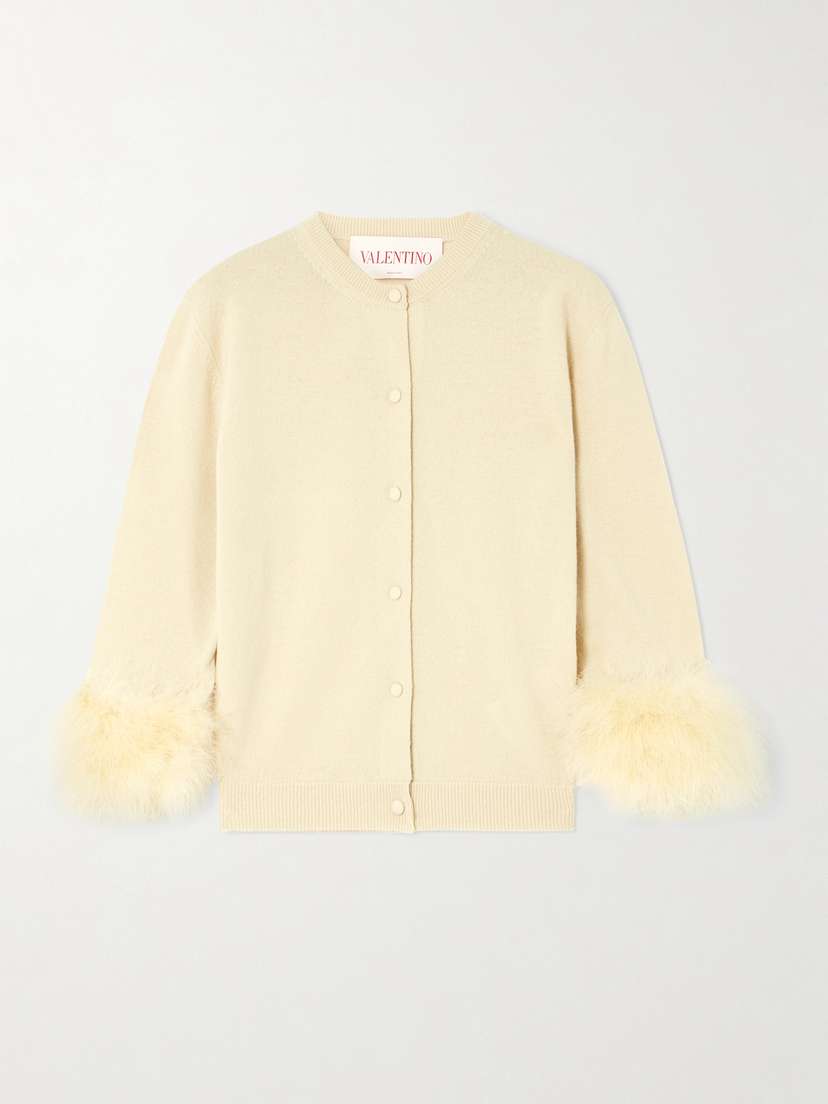 Valentino Garavani Feather-trimmed Wool Cardigan