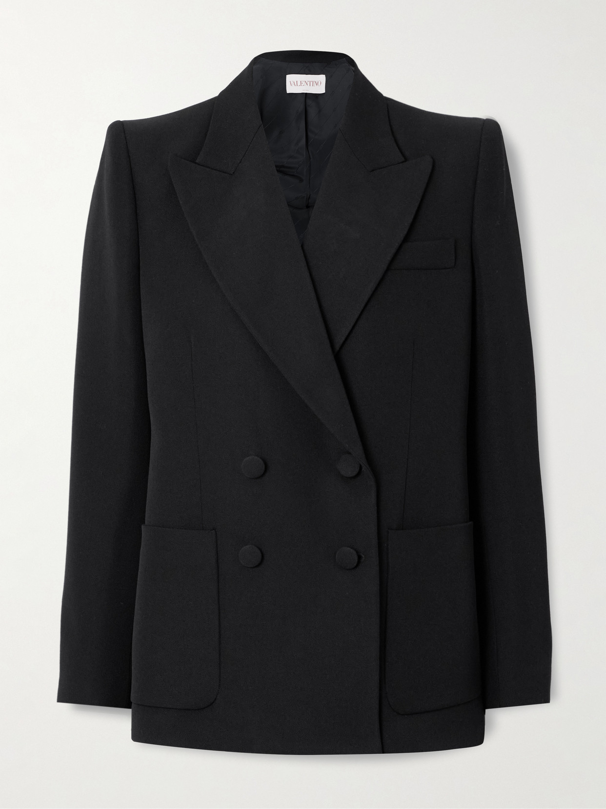 Valentino Double-breasted Grain De Poudre Wool Blazer In Black