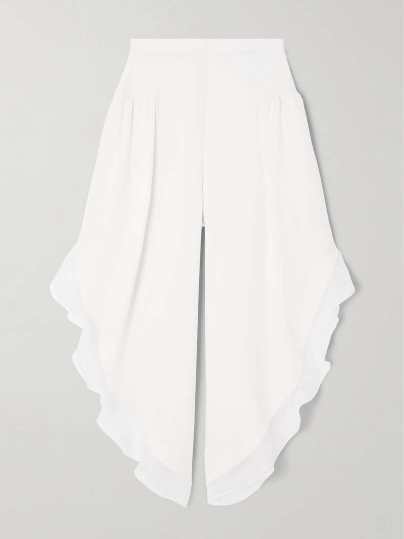 Valentino Garavani Asymmetric Chiffon-trimmed Silk-crepe Pants
