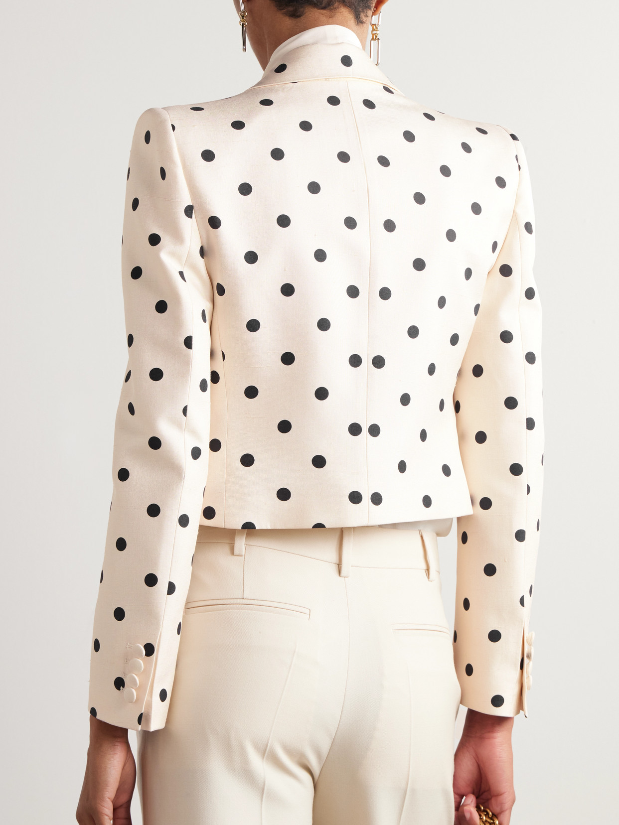 Valentino Bow-embellished Polka-dot Silk-shantung Jacket In White