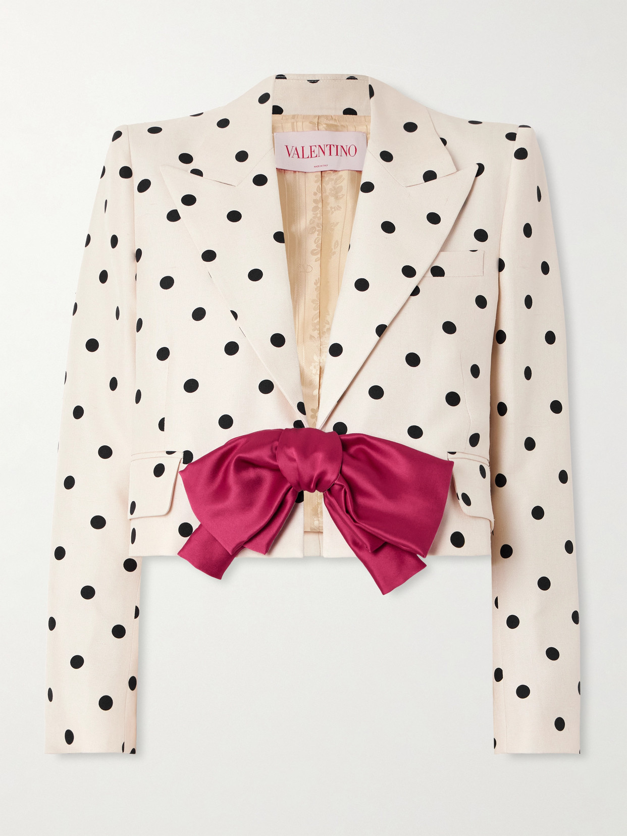 Valentino Bow-embellished Polka-dot Silk-shantung Jacket In White
