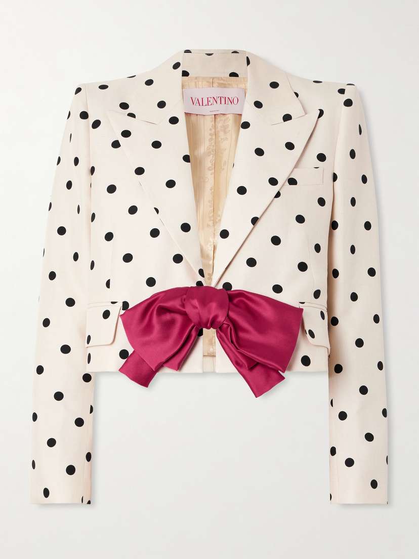 Valentino Garavani Bow-embellished Polka-dot Silk-shantung Jacket