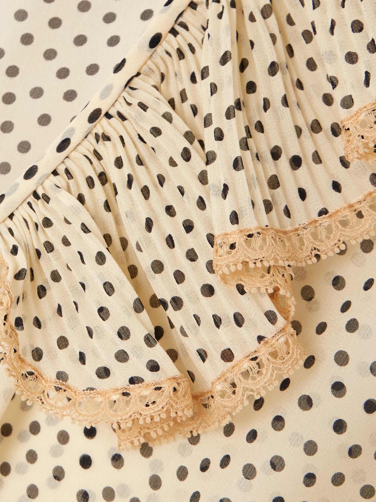 Garavani - Lace-Trimmed Ruffled Polka-Dot Silk-Chiffon Blouse