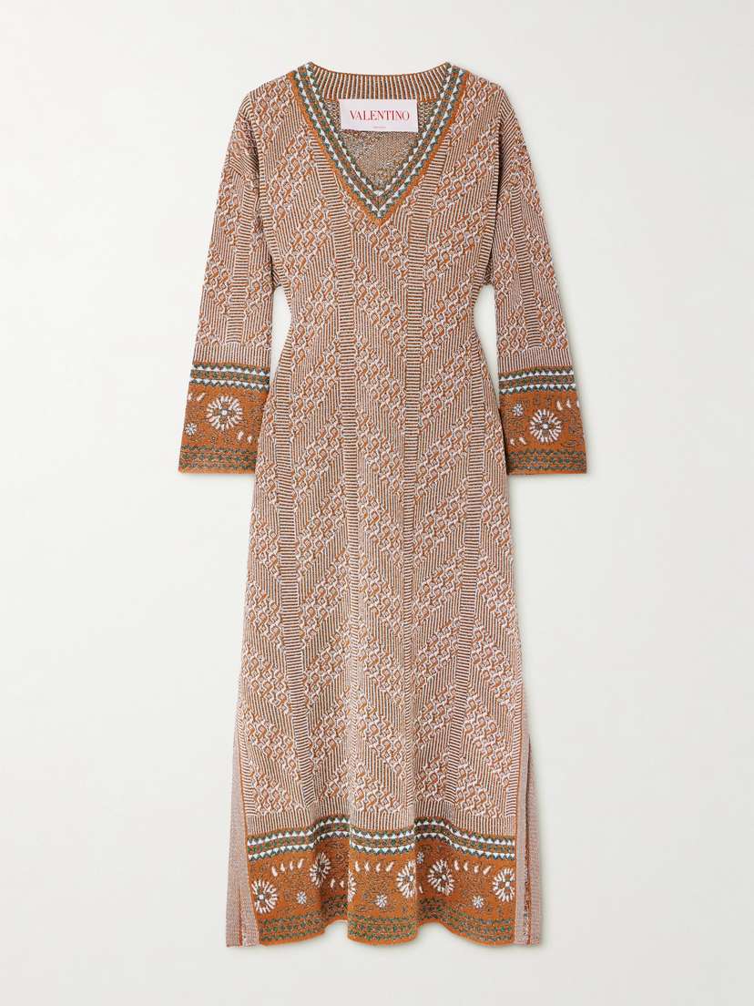 Valentino Garavani Metallic Intarsia-knit Midi Dress