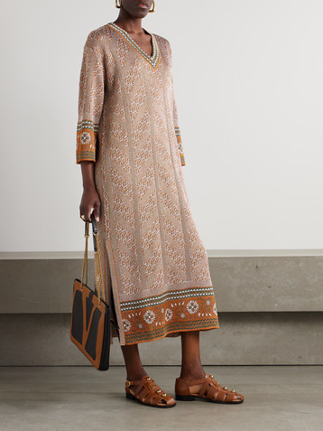 Valentino Garavani Metallic intarsia-knit midi dress