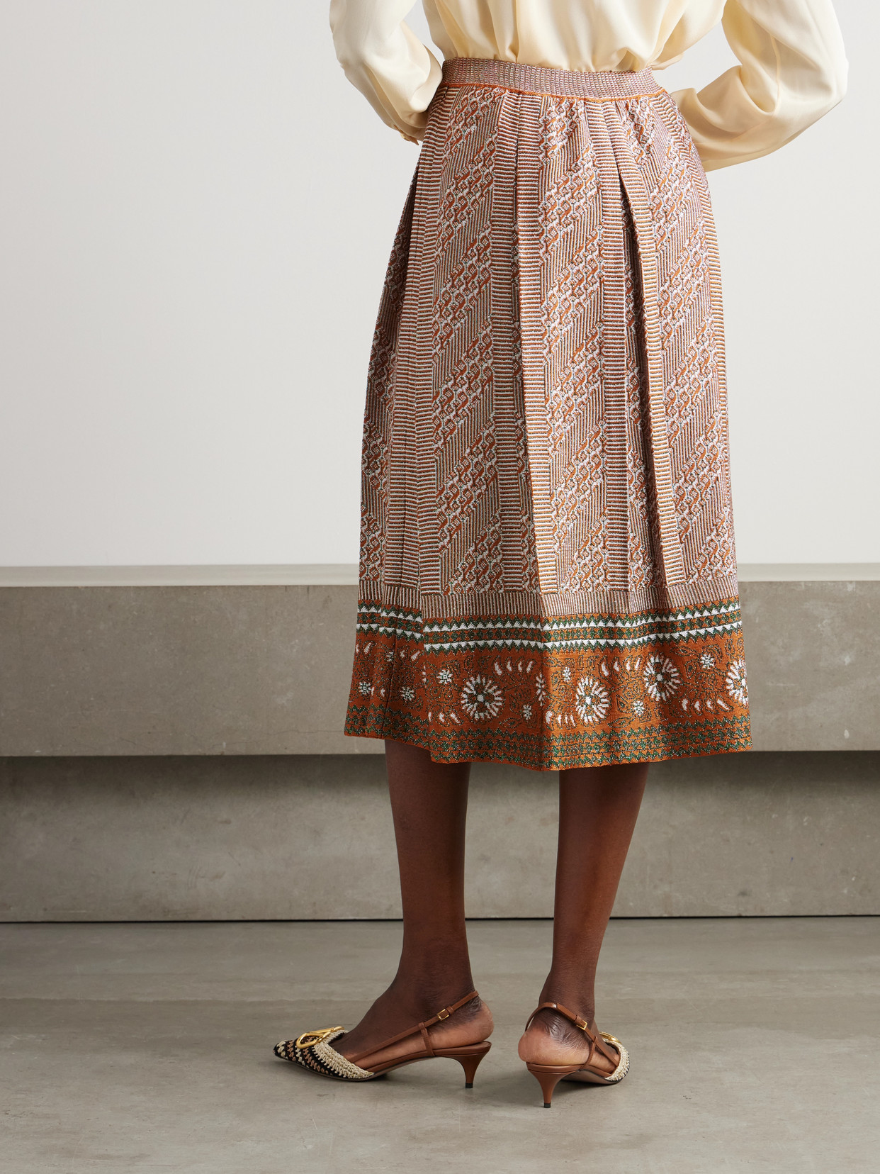 Garavani - Pleated Metallic Intarsia-Knit Midi