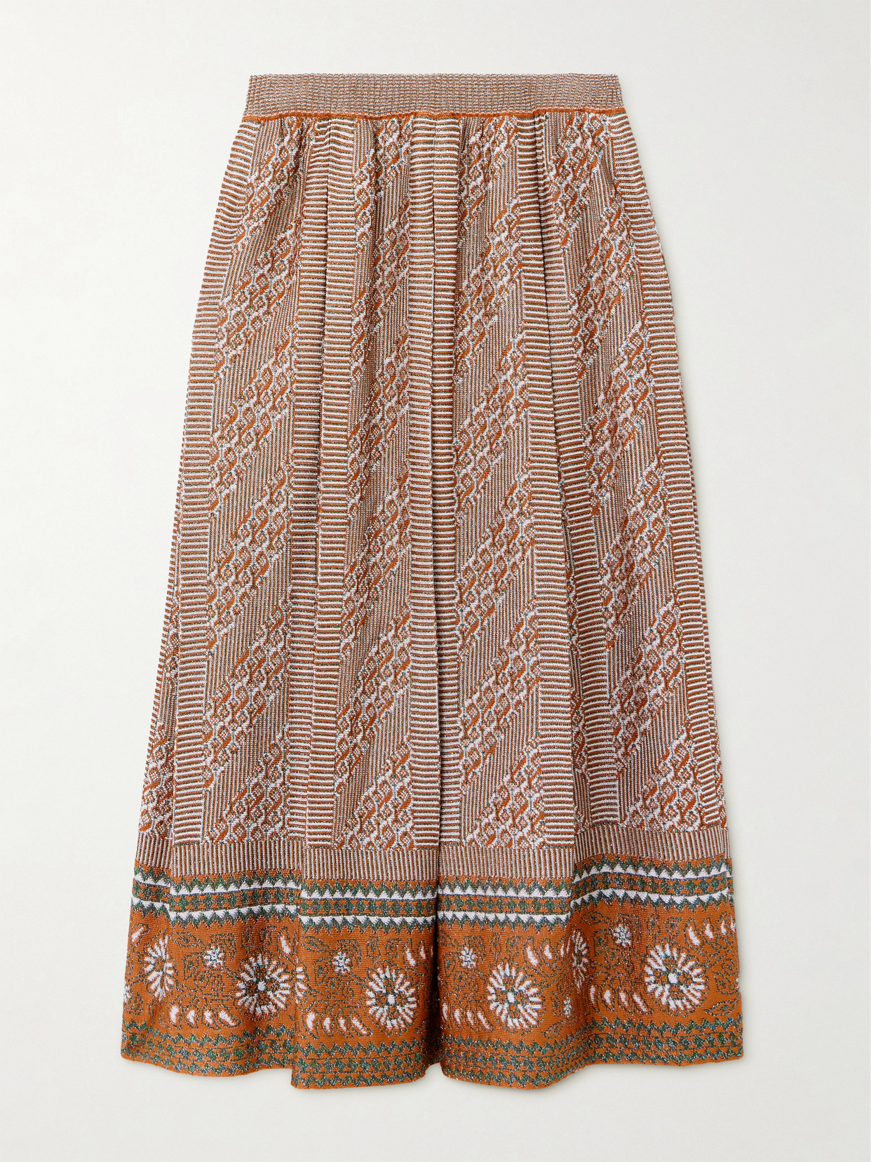 Valentino Knit Lurex Midi Skirt In Brown