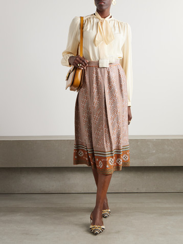 Valentino Garavani Pleated metallic intarsia-knit midi skirt