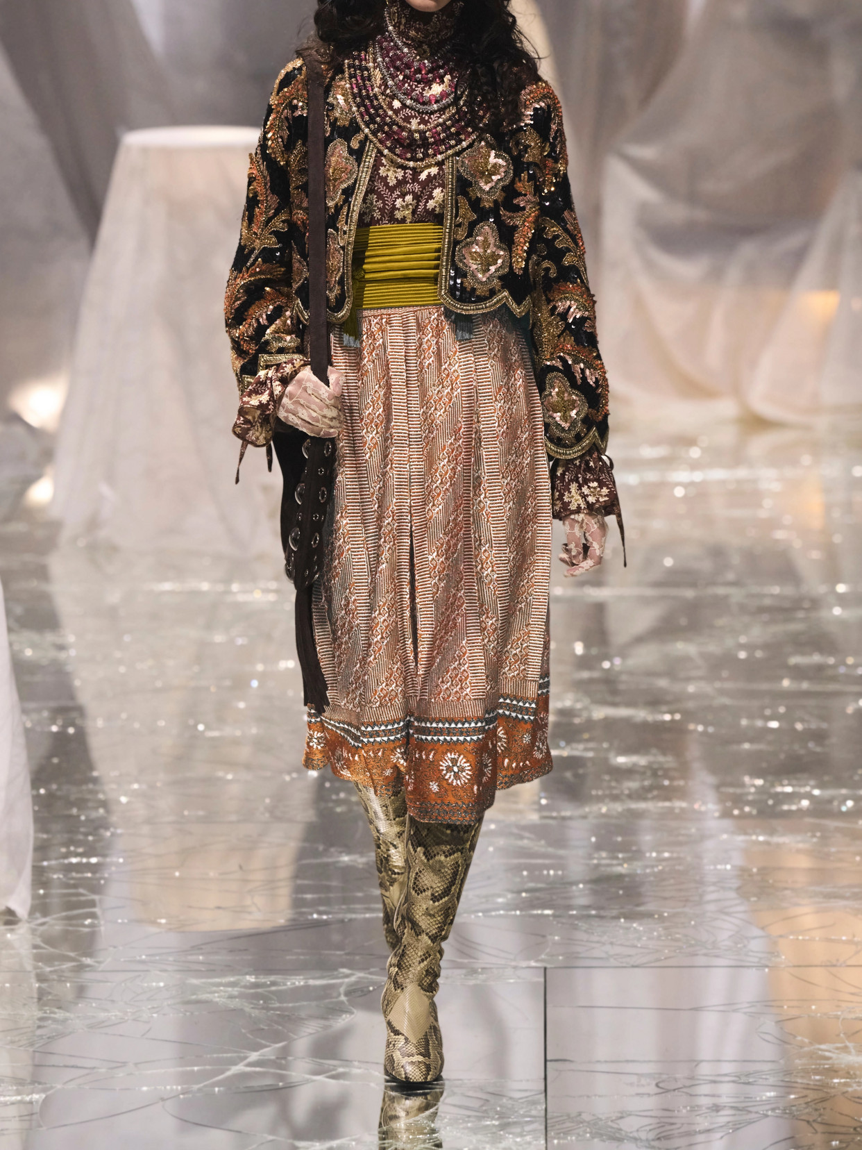 Garavani - Pleated Metallic Intarsia-Knit Midi