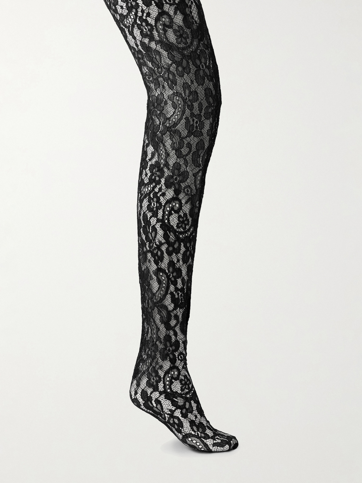 Valentino Stretch-corded Lace Tights In Black