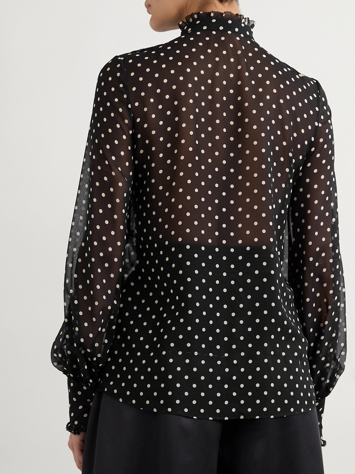 Garavani - Ruffled Lace-Trimmed Polka-Dot Silk-Chiffon Shirt