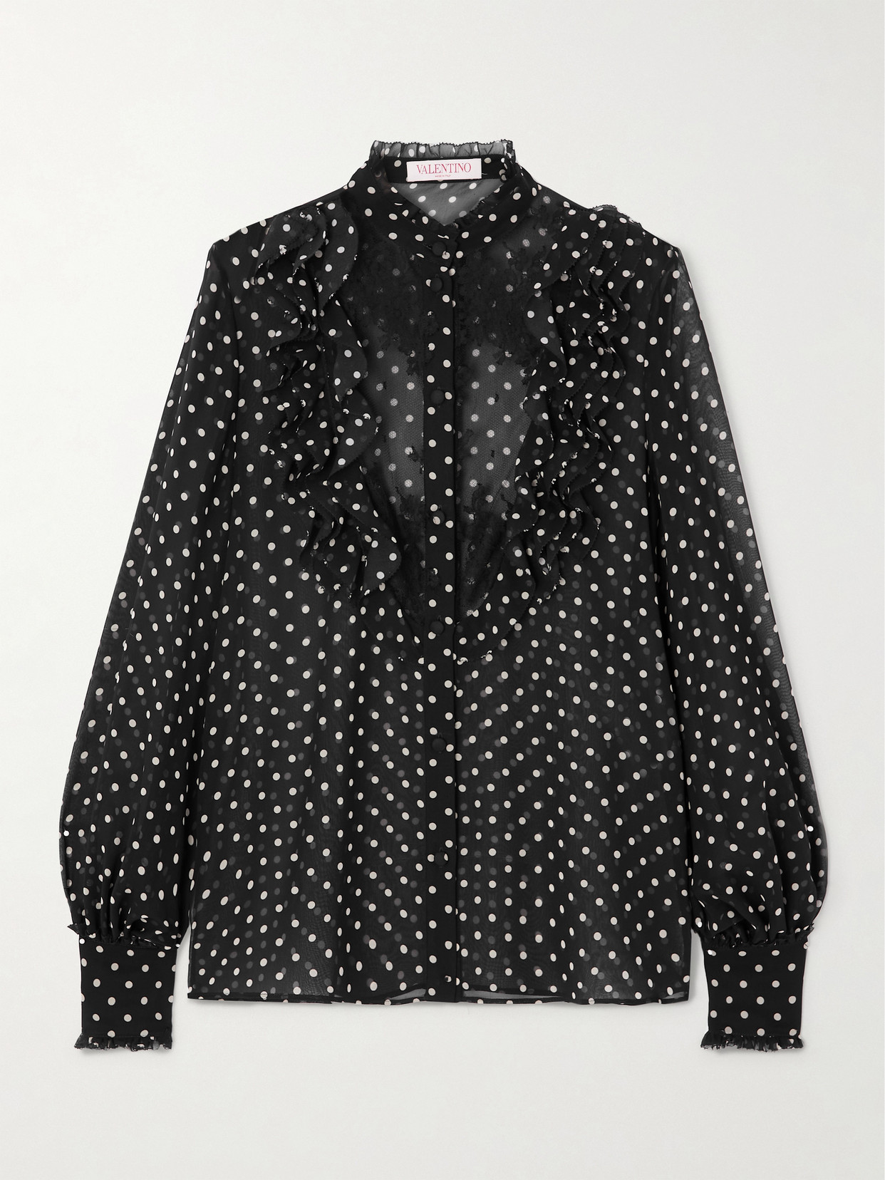 Valentino Garavani Polka Dot Tulle Bib Button-up Shirt In Black